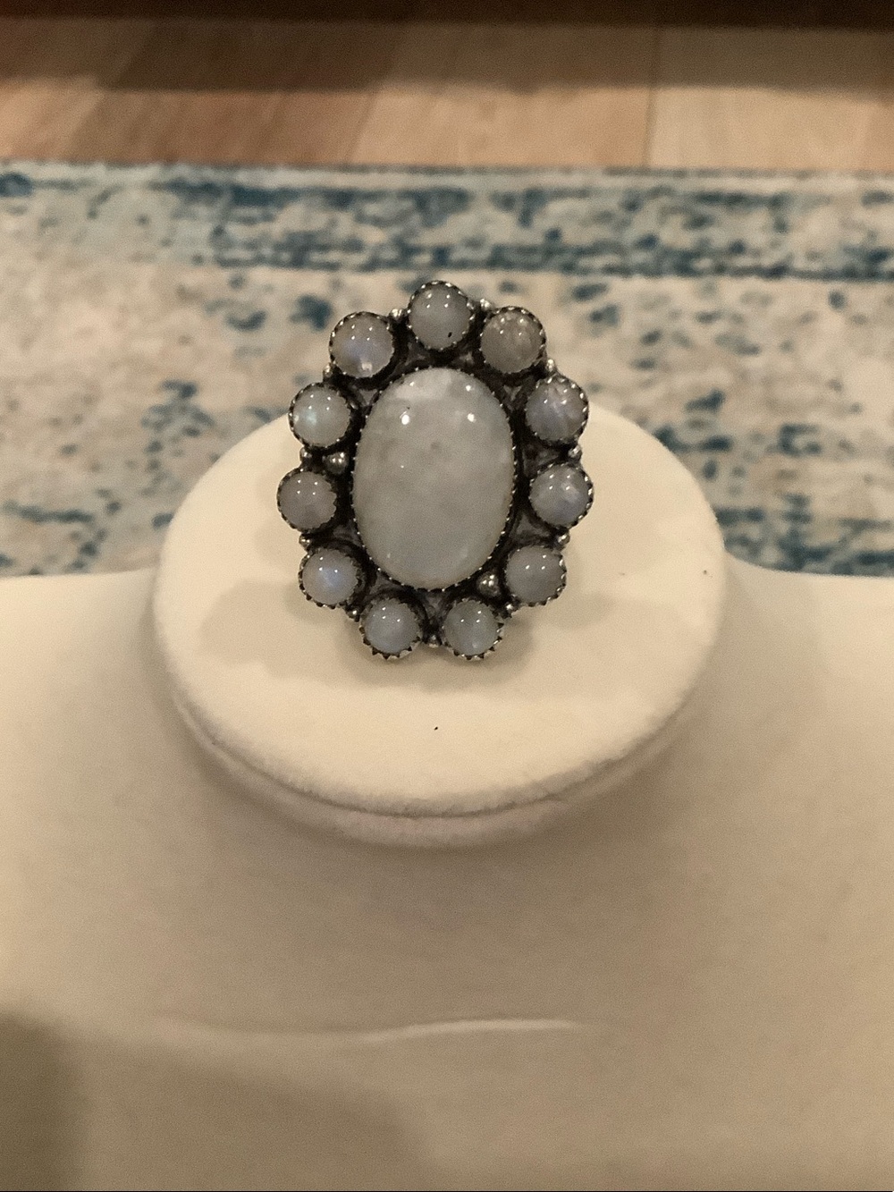 Genuine Moonstone Flower Cluster Ring size 8